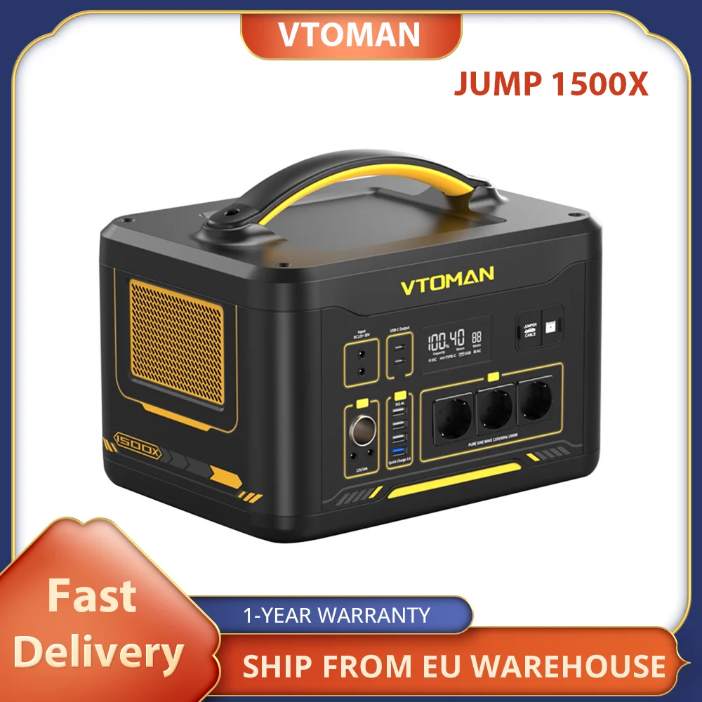 VTOMAN JUMP 1500X Portable Power Station, 828Wh LiFePO4 Solar Generator, 1500W AC Output,3 Input Modes,3100 Cycles