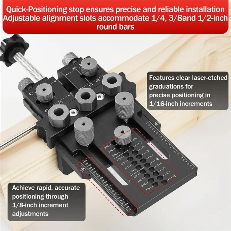 AB33-Adjustable Drill Guide Woodworking Dowel Jig Kit With 1/4