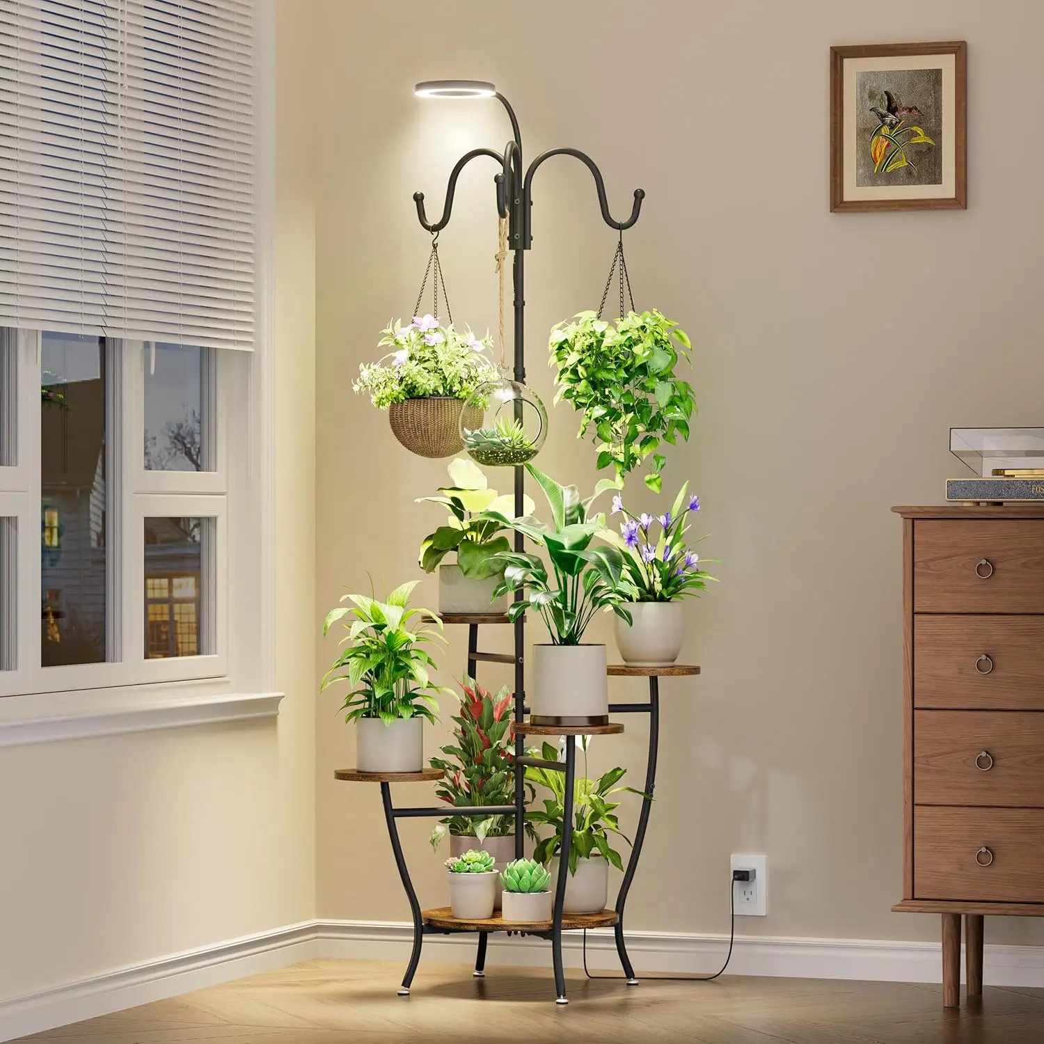 Indoor Plant Stand with Grow Lights, 5 Tiered Corner Plant Stand for Living Room, Balcony Decor