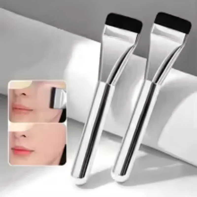 Venta al por mayor, cepillo de máscara ultrafino de cabeza plana, cepillo plano, cabezal de cepillo sin rastro, base mixta, brochas de maquillaje en crema