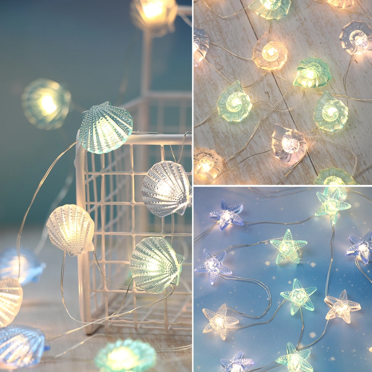 Shell Starfish LED Light String Ocean Underwater World Birthday Party Decor Mermaid Under the Sea Party Supplies Baby Shower