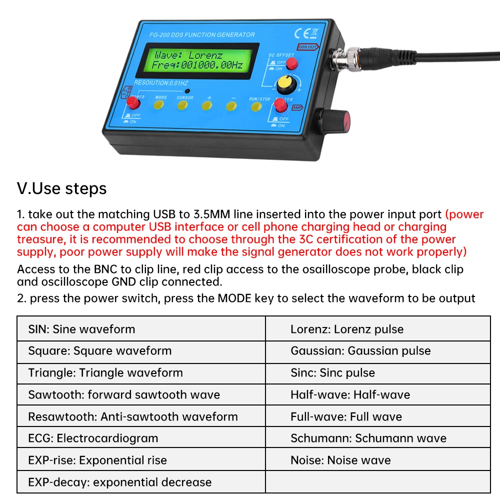 FG-200 0.01Hz-500KHz DDS Function Signal Generator Frequency Counter Signal Source Module Sine/Square/Triangle/Sawtooth Waveform