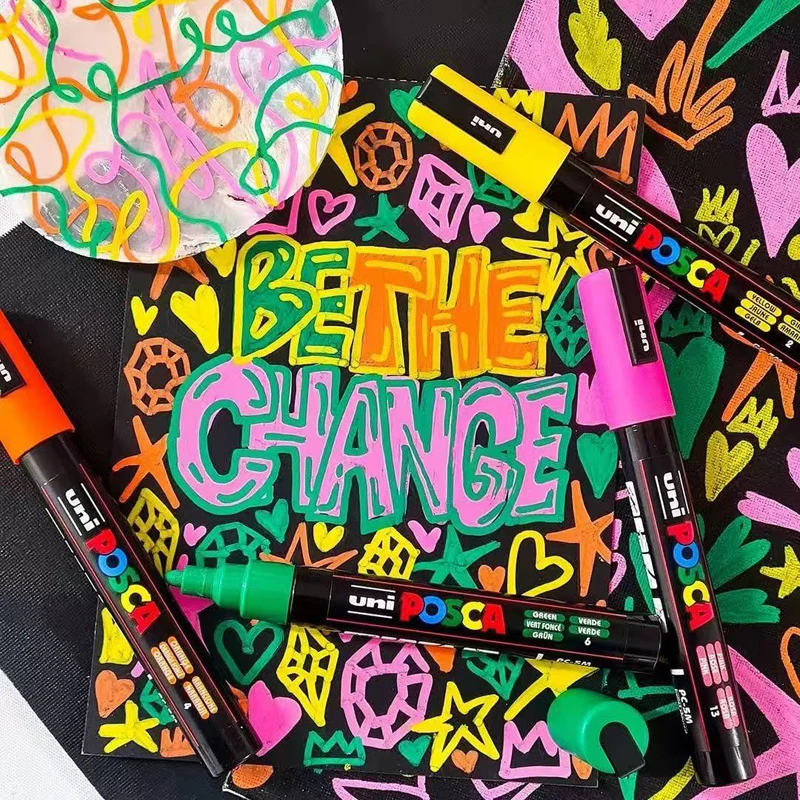 اليابان Uni POSCA مجموعة أقلام تحديد الاكريليك الكتابة على الجدران الرسم الدائم مقاوم للماء الأطفال الرسم PC-3M/1M/5M النسيج لوازم الفن