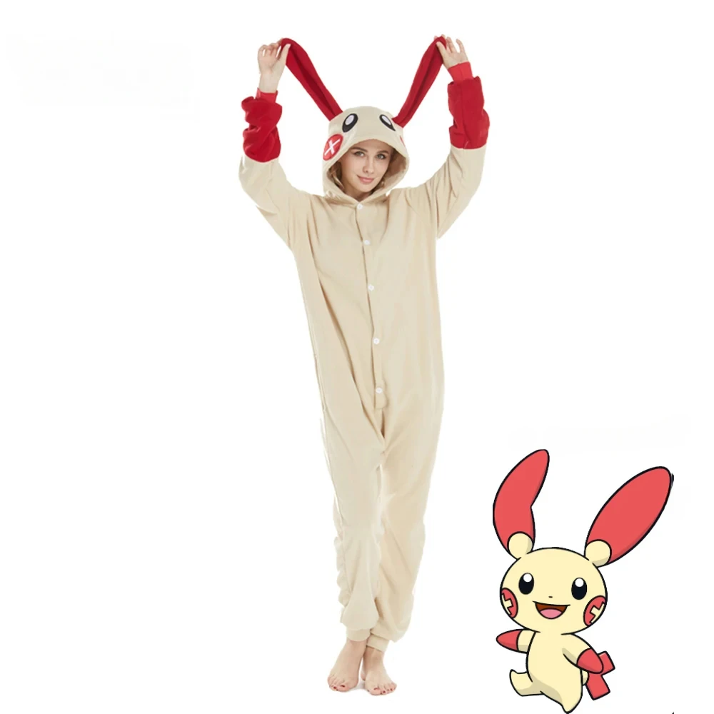 

Косплей-костюм Miniso Plusle для взрослых на Хэллоуин, Женский костюм-кигуруми в виде кролика, цельные пижамы, Рождественская Пижама на все тело