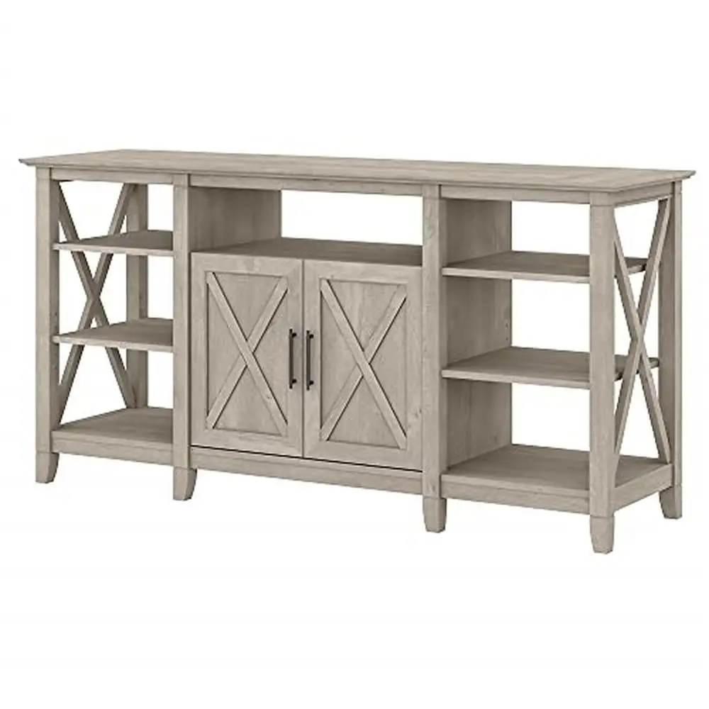 Adjustable 5 Shelf Bookcase with X Pattern Accent & Tall TV Stand with Concealed Storage in Washed Gray