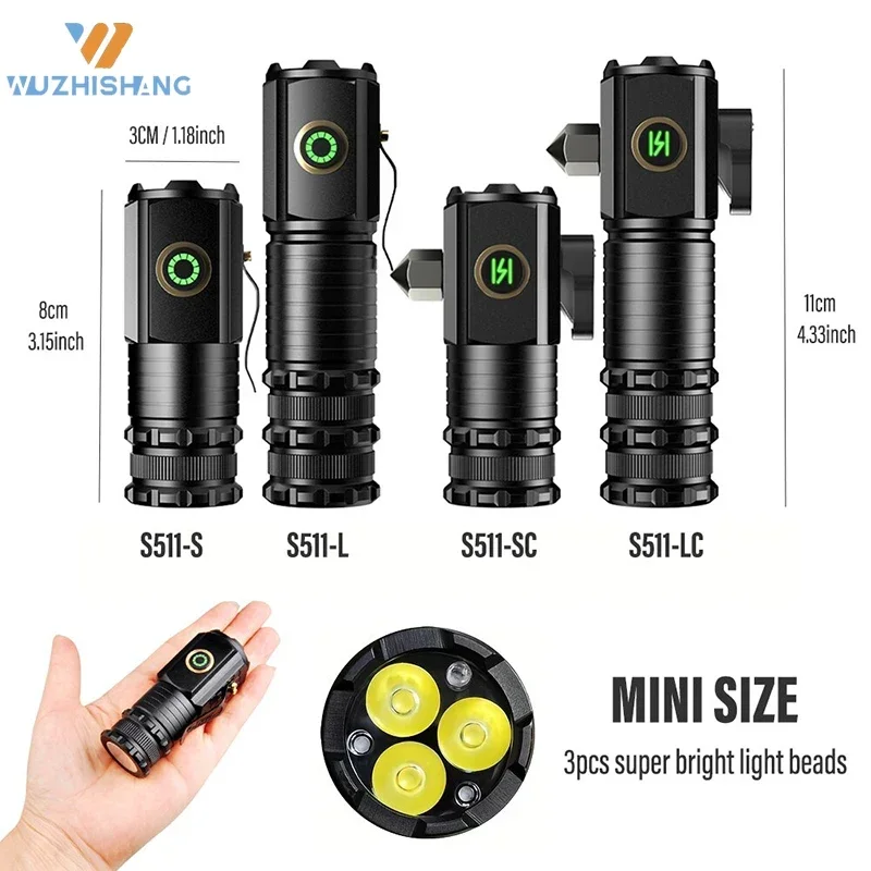 Super Bright 3 LED Flashlight 18350 Aluminium Alloy Torch Rechargeable USB Light IPX6 Waterproof With Magnet For Hiking Camping