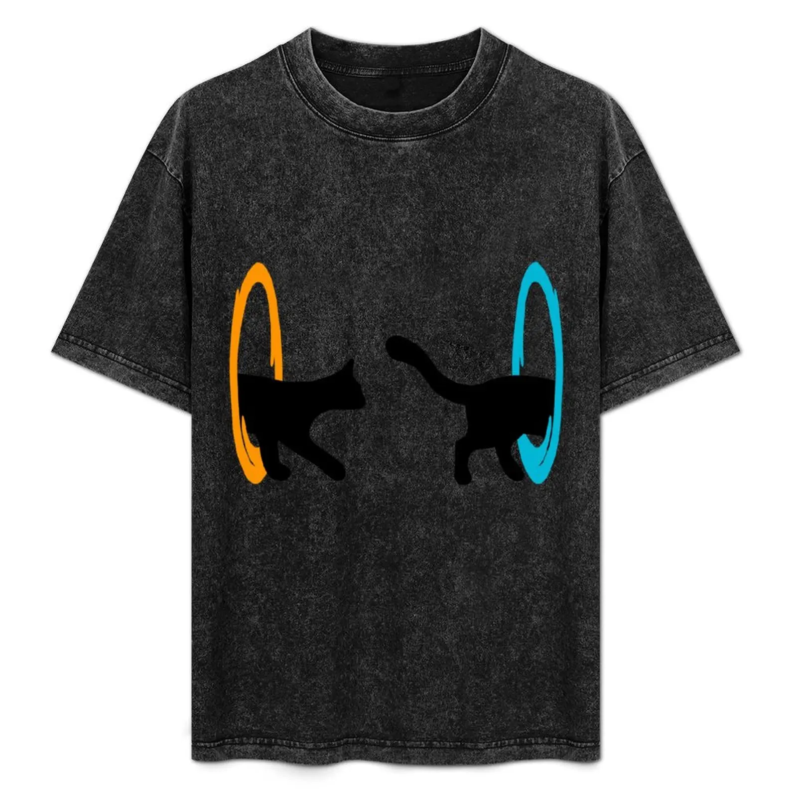 

Portal cat Sticker T-Shirt Casual Streetwear Short Sleeve Tee