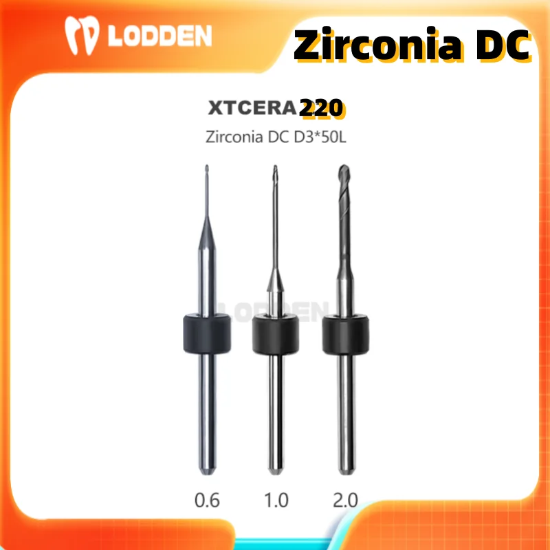 XTCERA-Fresagem Dentária Burs para Polimento De Zircônia, DC Revestimento De Diamante Burs, 0.6 1.0 2.0 D3 x 50L, 220