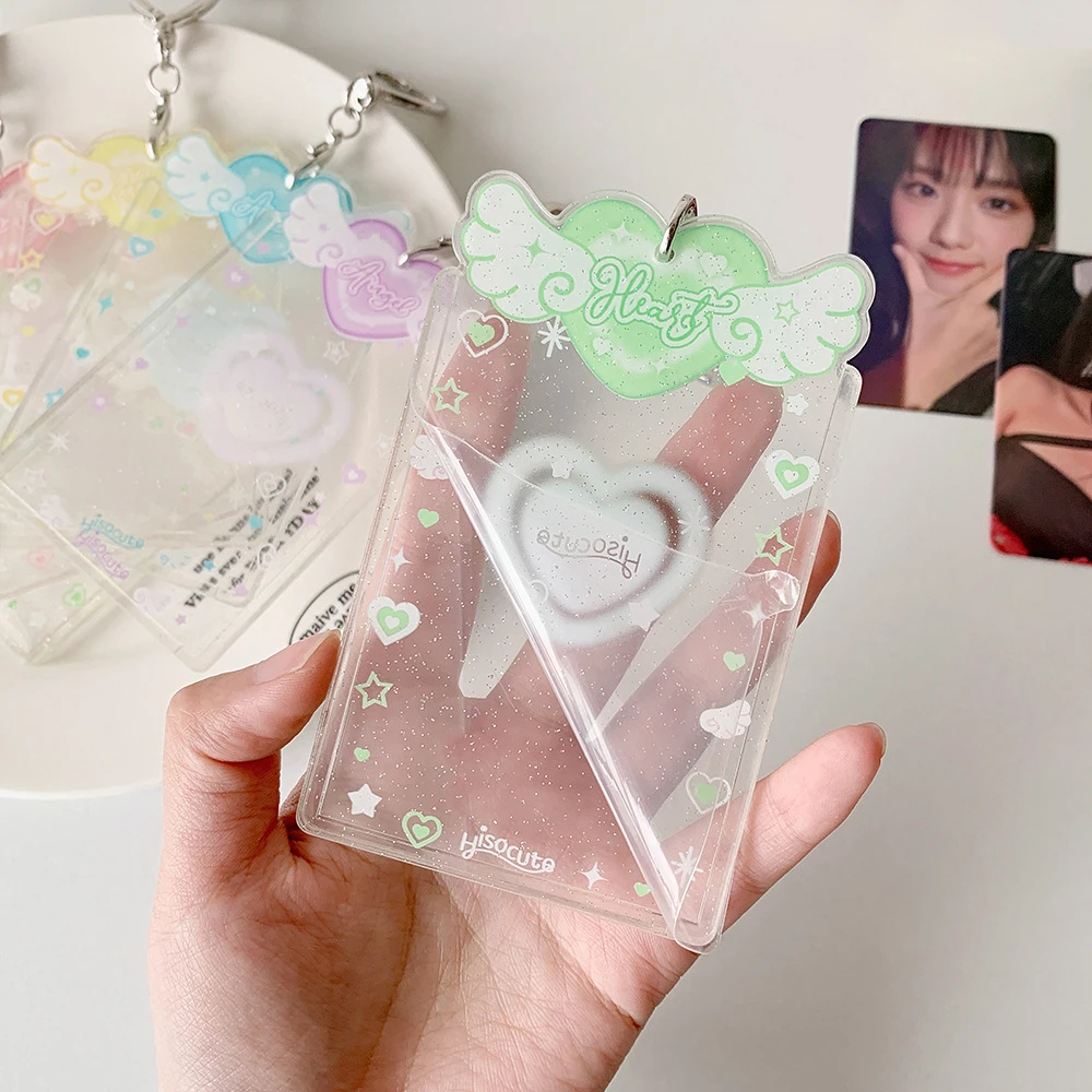 Acrylic Card Cover Photocard Holder Love Heart Pendant With Keychain Photo Photocard Frame Hanging Decoration Picture