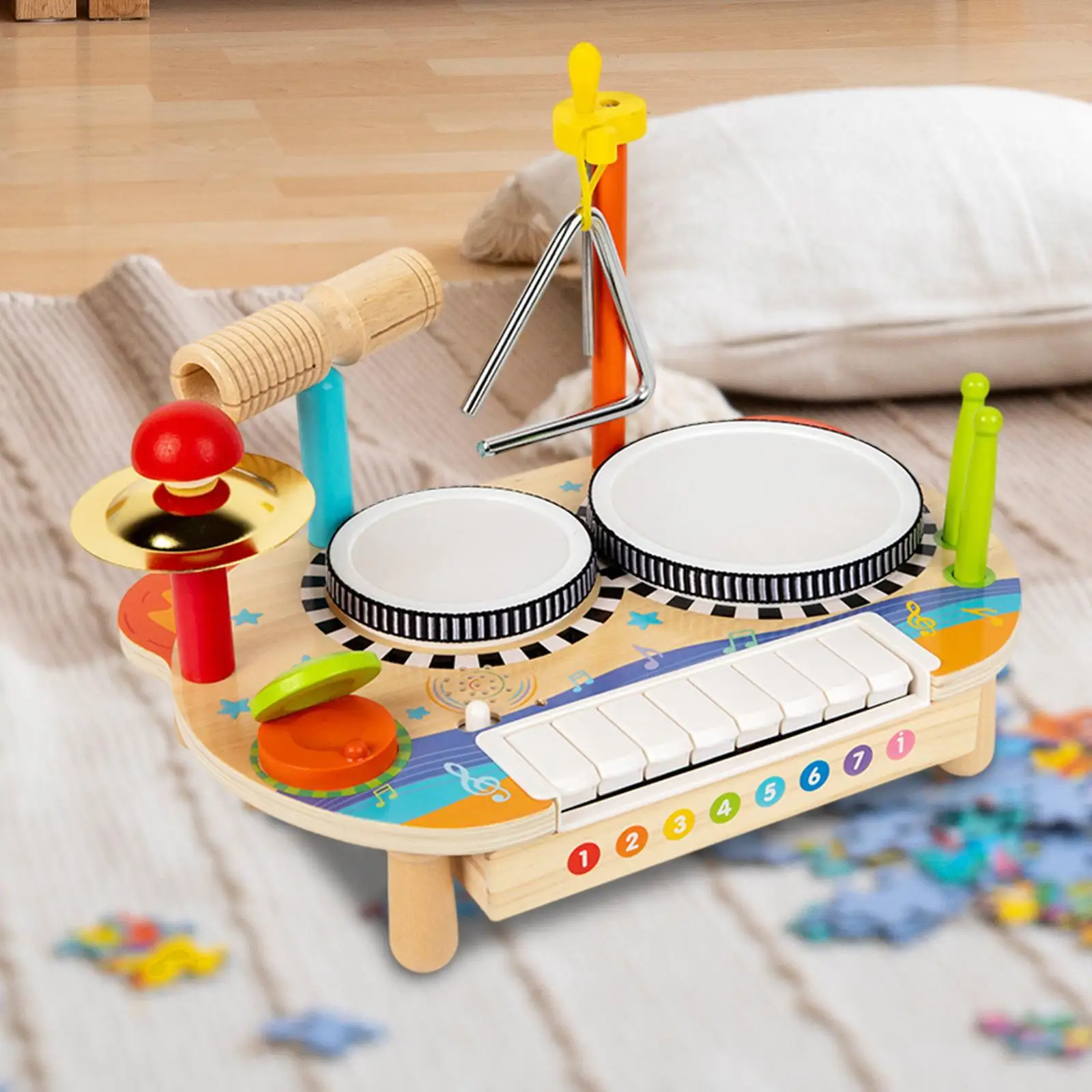 Kids Drum Set Sensory Toy Creativity Coordination Preschool Musical Instrument