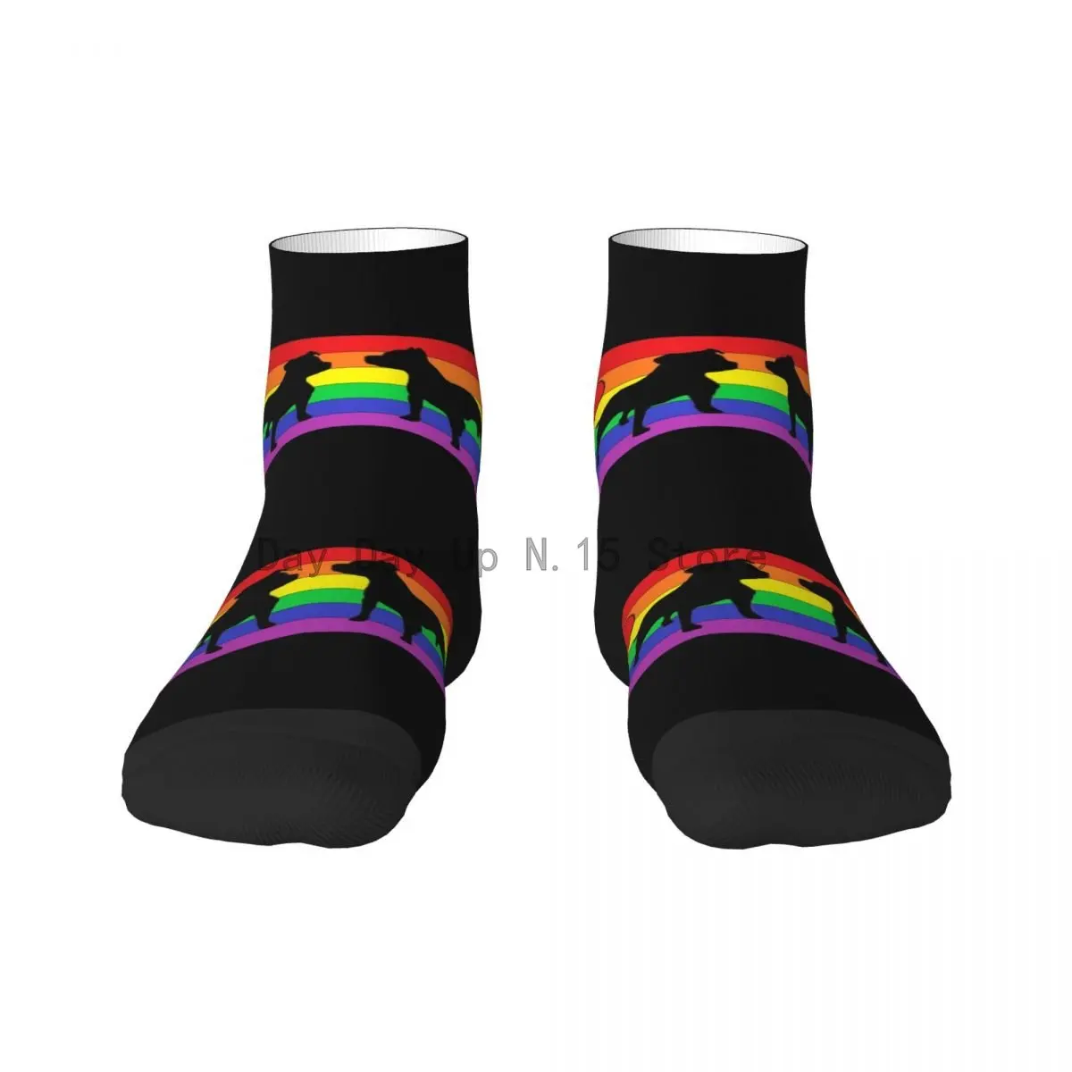 

Fun Men's Rainbow Staffordshire Bull Terrier Dog Dress Socks Unisex Warm Breathbale 3D Printed Animal Crew Socks