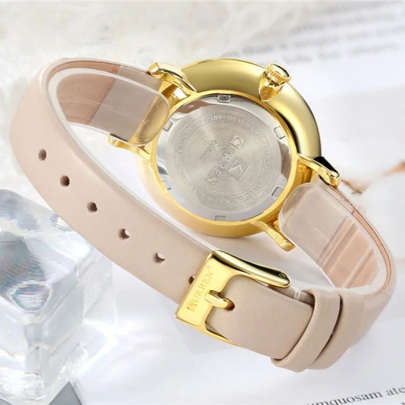 CURREN 9046 Fashion Casual Quartz Women's Watches Waterproof Genuine Leather Embroidered Strap Simple Elegant Ladies Wristwatch