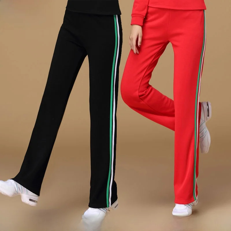 fuwu-スクエアダンスフィットネススポーツパンツ厚みのあるフリース暖かいダンスエクササイズ長ズボン女性のベルボトムパフォーマンス