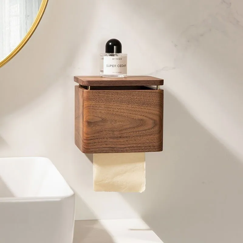 

Walnut Toilet Tissue Box Bathroom Tissue Storage Box Wall Mounted Non Perforated Household Paper Storage Box Paper Holder ZG855