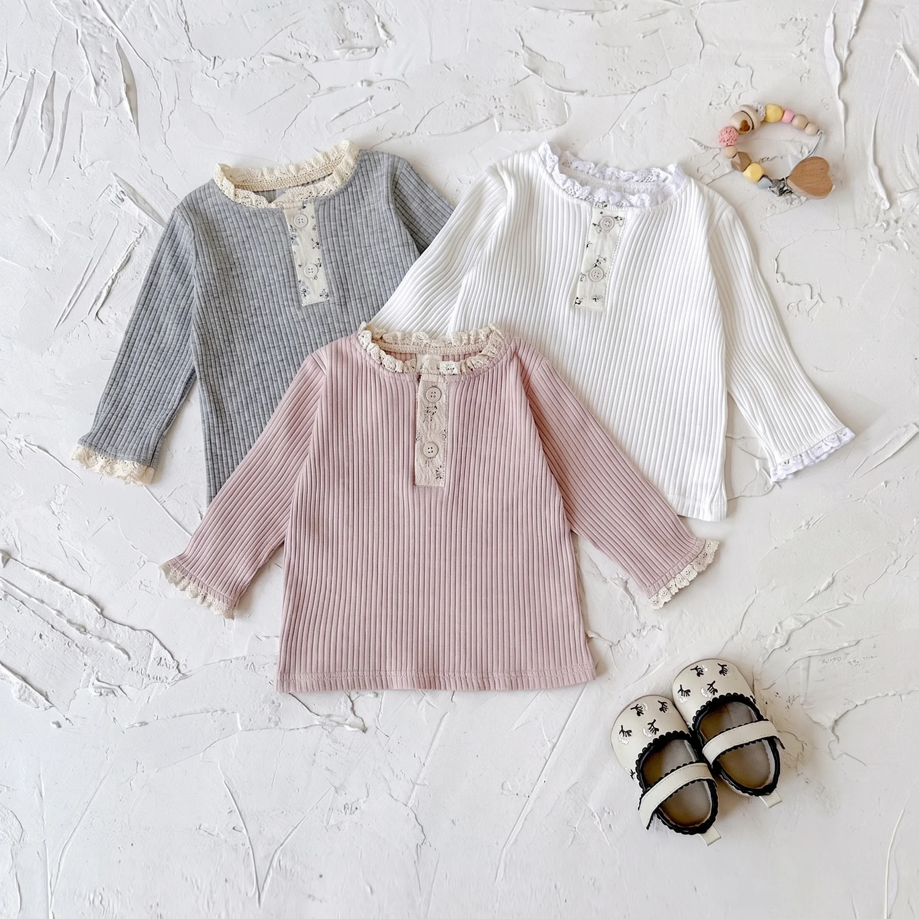 Herbst Mode Neugeborenen Baby Mädchen Kleidung Komfort Einfarbig Spitze Lange Ärmel Trendy Atmungsaktive Kinder Mädchen Koreanischen Stil – Detail 1