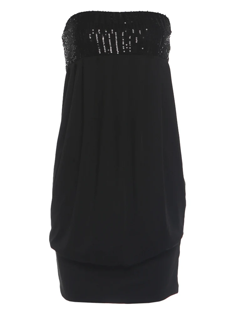 Weird Puss Sexy trägerloses Minikleid für Damen, mit Pailletten, Patchwork, Wickeldetail, rückenfrei, figurbetont, pfirsichfarben, Street-Style, gerafft, elegant, Bodycon – Detail 2