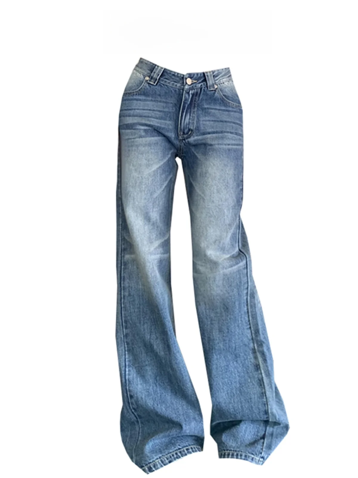 

Синие прямые джинсы для похудения с высокой талией, женские осенние 2024, новые гонконгские брюки в стиле ретро, пряные широкие брюки для девочек, длинные брюки