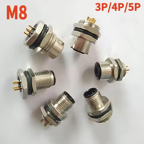 M8 Sensor Connector Panel Back Mount Waterproof Flange Socket Threaded Coupling Male&amp;Female 3Pin 4Pin 5Pin A Type