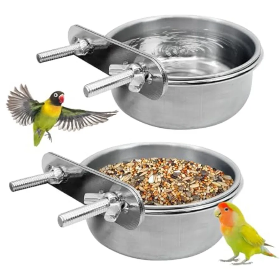 

Stainless Steel Bird Bowl Parrot Food Water Bowls with Clamp Holder Bird Feeder Dish Cups Crate Bowls for Cockatiel Pigeons Con