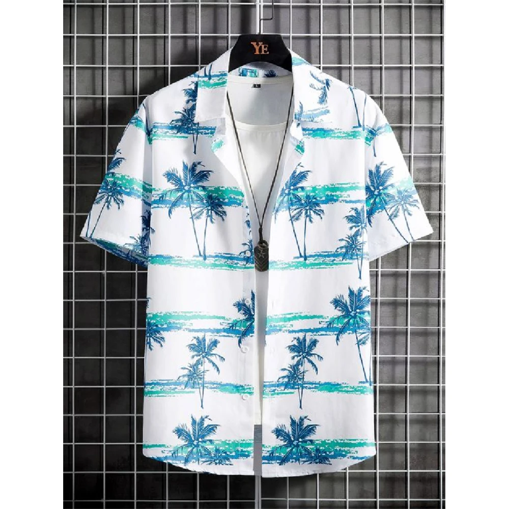 Summerlandscape Printed Pattern Beach Men's Lapel Shirt Short Sleeve Outdoor Vacation Shirts Tops Oversize Loose Men Clothing