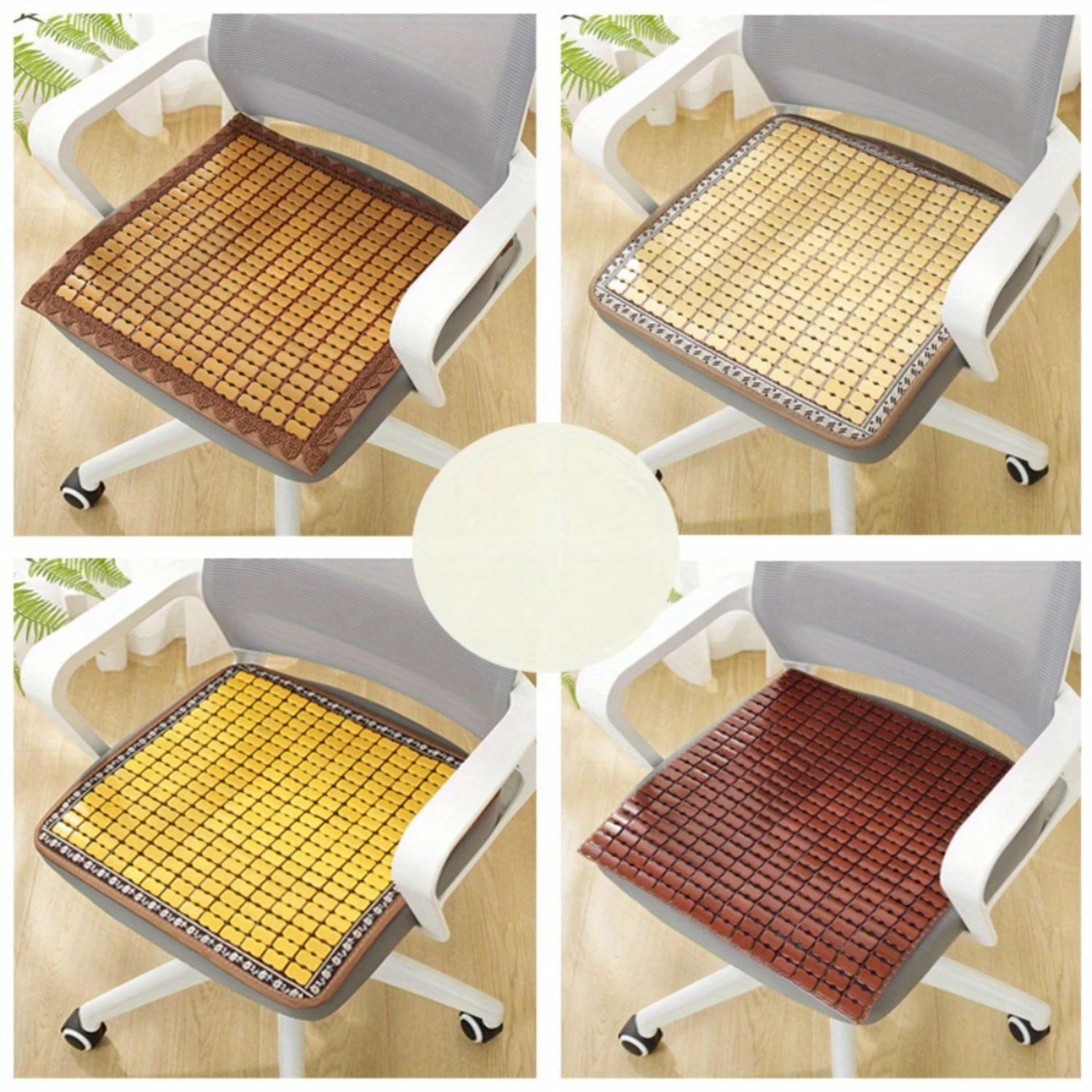 4-Piece Set Summer Cooling Seat Cushions - Breathable Bamboo Fiber, Washable Office Chair & Car Seat Pads For Long Sitting Comfo