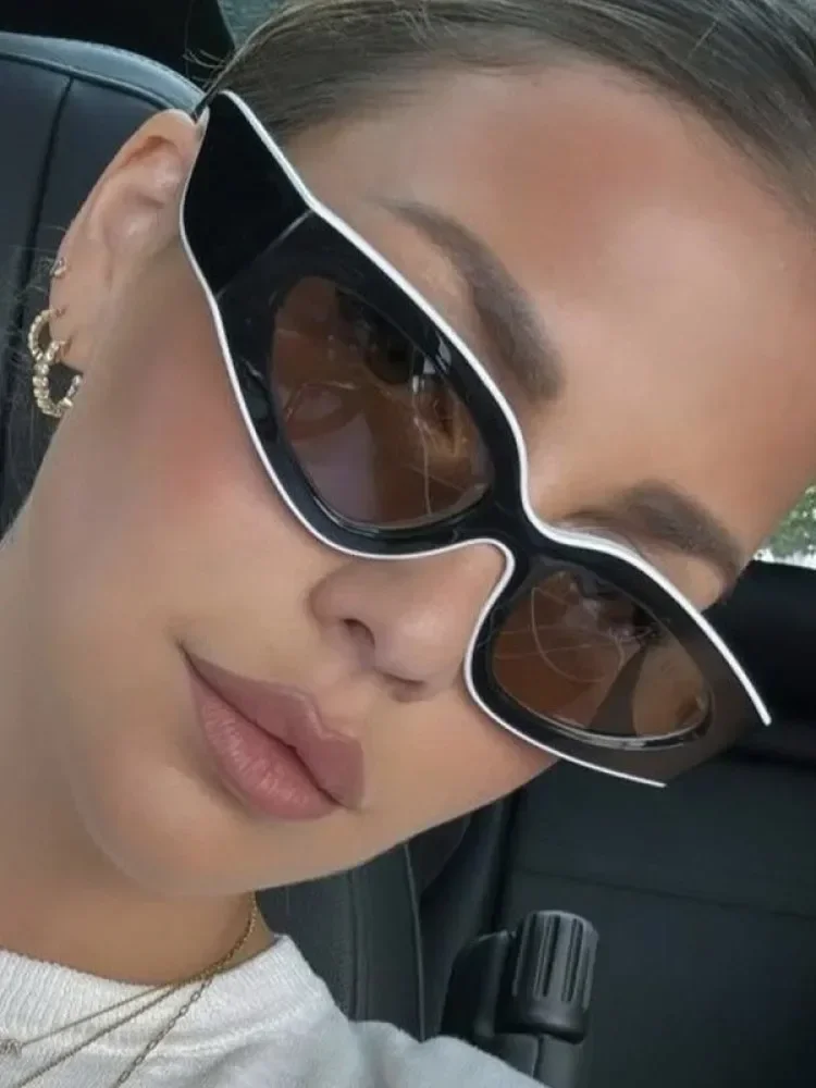 

heevoo Punk Cat Eye Sunglasses for Women Brand Designer Edgy Square Frame Plastic 2025 New Fashion Retro Vintage Accessories