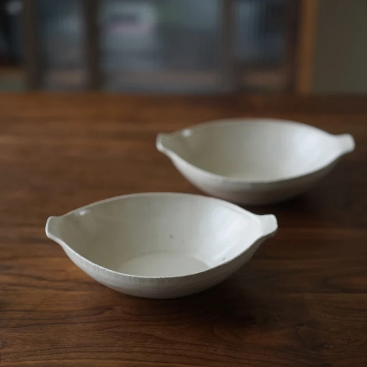 

Handmade Double Ear Bowl Japanese Sle Coarse Cercs Open Cra Diware round ape Adult Flat Plate 6 Inches Handmade