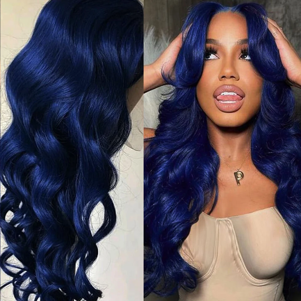 بيرناردو الأزرق الداكن الدانتيل شعر مستعار أمامي بيروكات صناعية للنساء السود 26 بوصة طويل مستقيم الشعر شعر مستعار ذا مقدمة من الدانتيل Bady موجة شعر مستعار