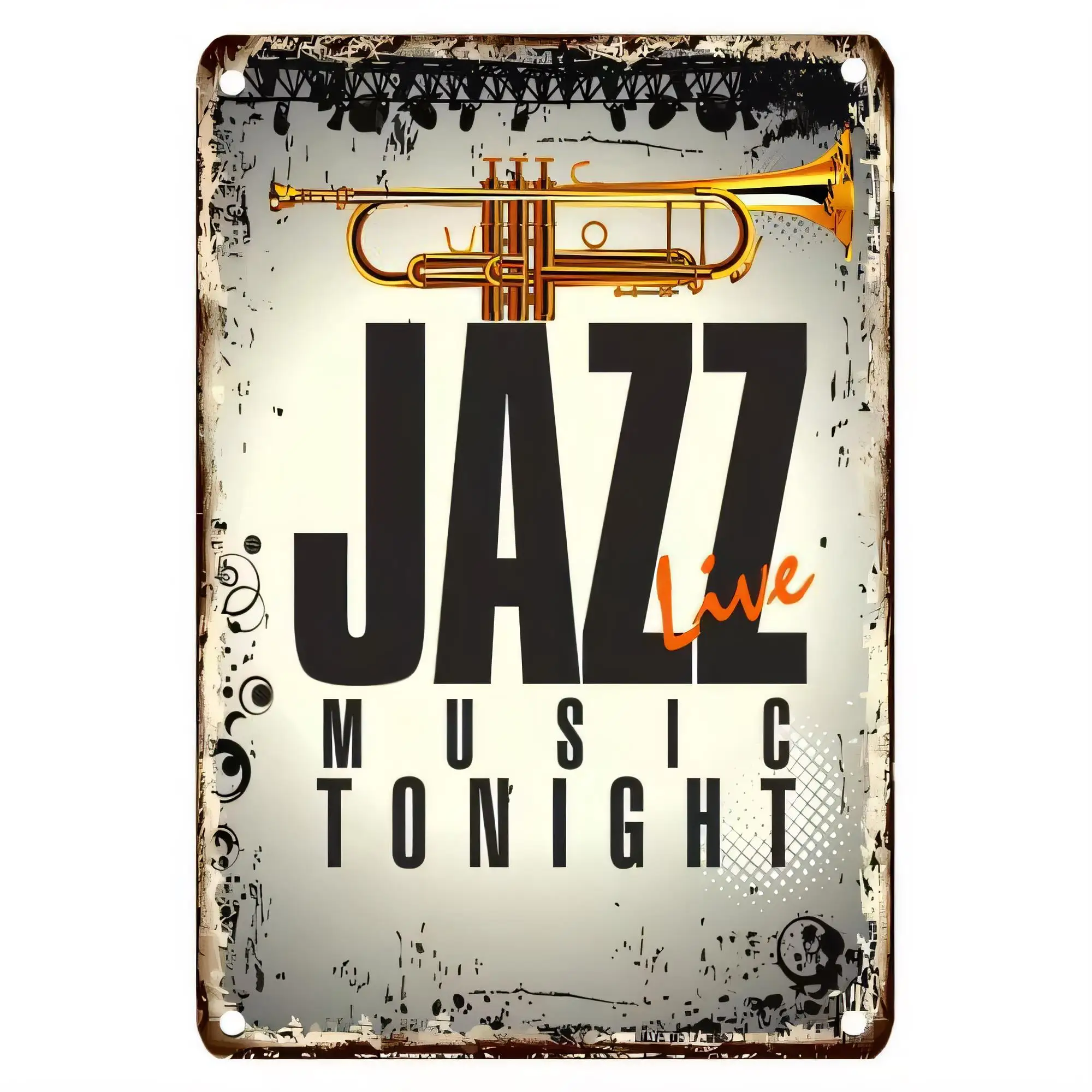 Tin Sign Jazz Music Tonight Trumpet Retro Vintage Metal Wall Art Poster   Home Bar Pub Man Cave Decor, Rustic Distressed Look fo