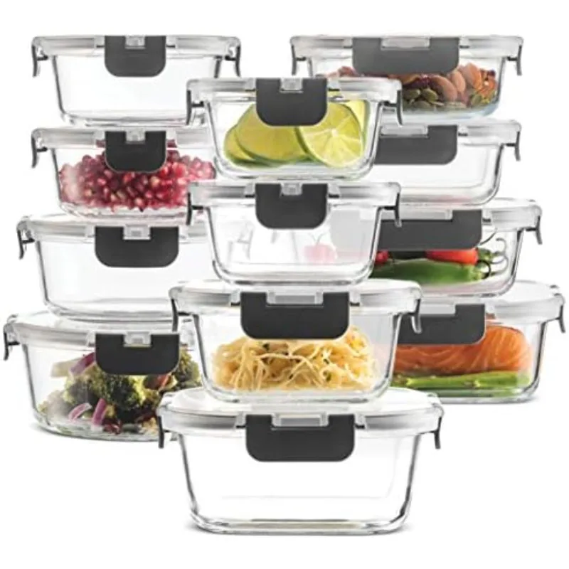 

24 Piece Glass Storage Containers with Lids - Leak Proof, Dishwasher Safe Glass Food Storage Containers for Meal Prep