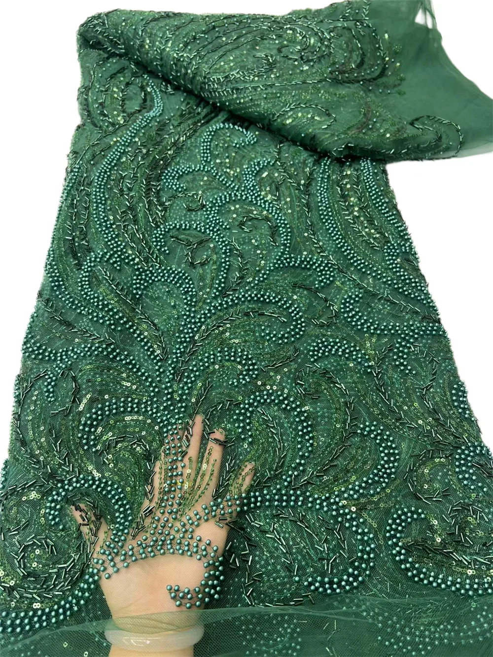 Luxury Heavy Beaded Lace Fabric 2026 High Quality Net With African Sequin Embroidery For Women's Wedding And Bridal Dresses