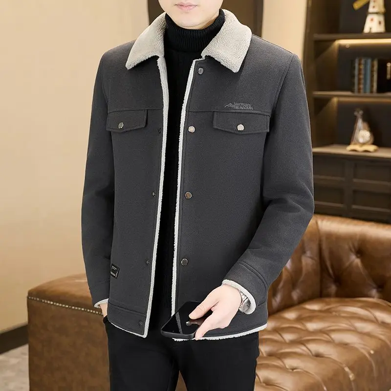 

Высококачественное мужское шерстяное пальто на подкладке или Thiened, повседневное осенне-зимнее джинсовое пальто, мужское модное трендовое пальто 2025, новое поступление
