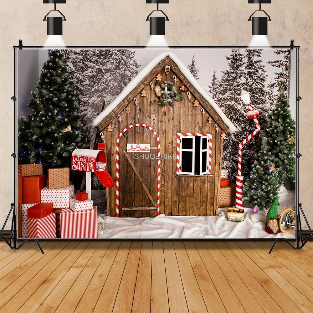 

SHUOZHIKE Christmas Tree Wooden Board Flower Wreath Gift Photography Window Snowman Cinema Background Prop SDG-05