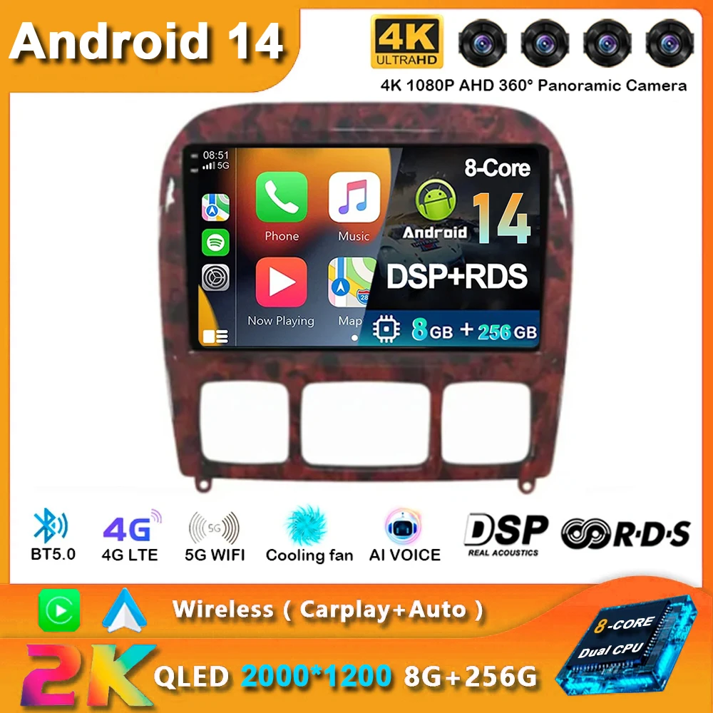 

Android 14 For Mercedes Benz S-Class S Class W220 VV220 1998-2005 Car Radio Multimedia Video Player Navigation Auto CanPlay