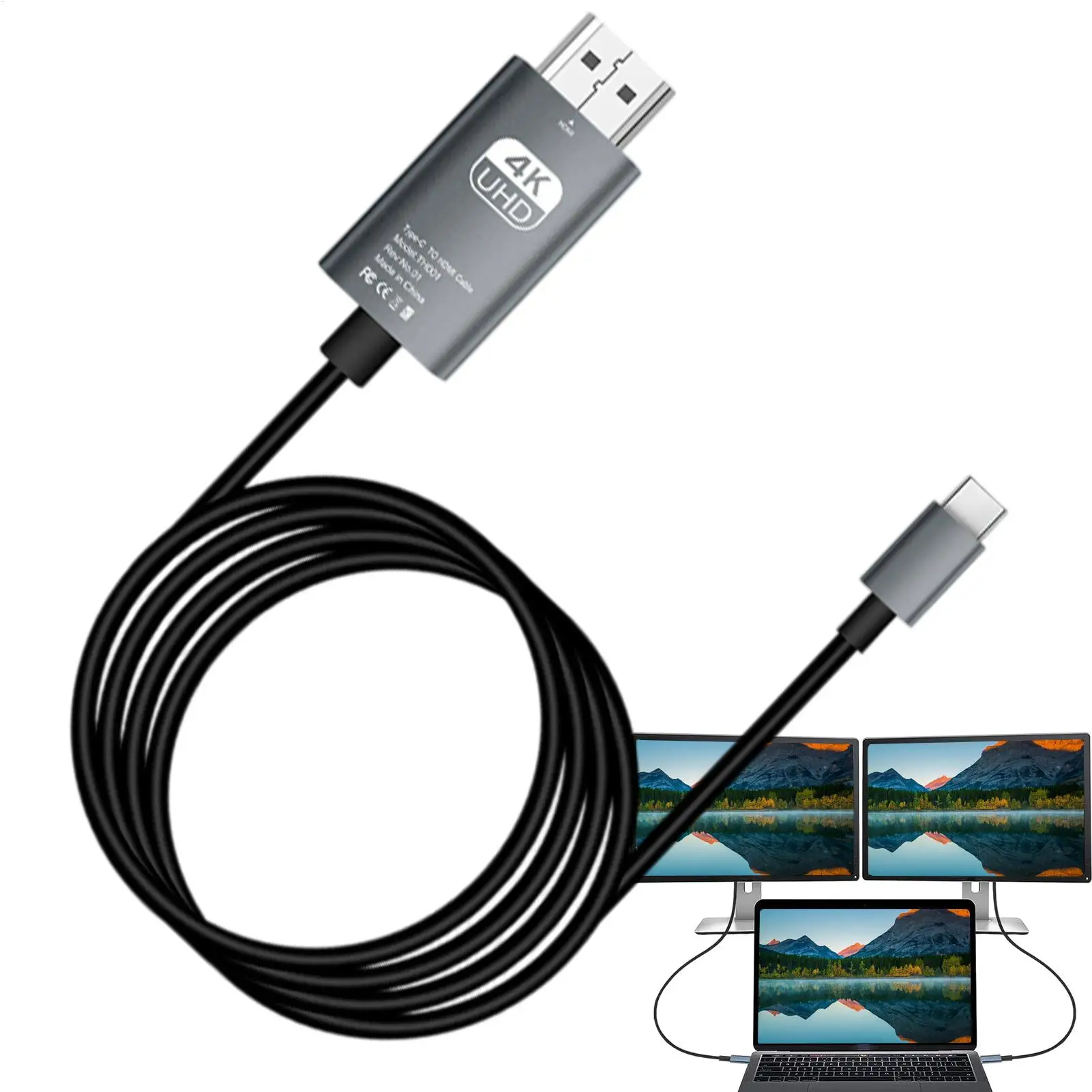 Type C To HDTV USB C To HDTV Cable Adapter 4K60Hz Video Cord for Laptop Monitor TV Supports Conference Room Presentations