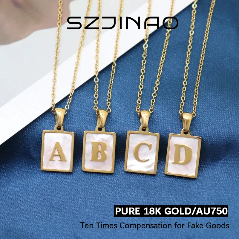 szjinao colar de pingente alfabeto de ouro amarelo puro 18k para homens e mulheres estrela simples a z joias com certificado moda au750 01