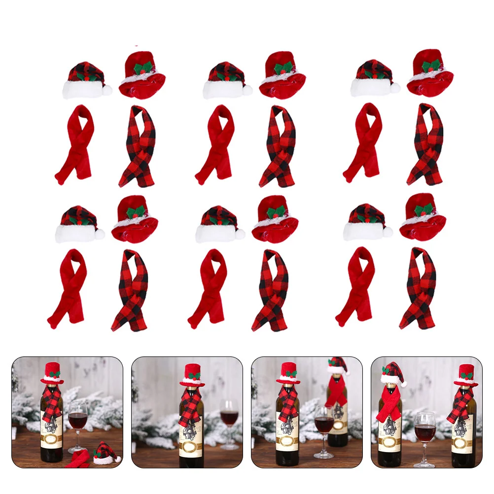 

Christmas Scarf Hat Decor Mini Scarves Covers For Party Home Decoration Xmas Wine Adorn Beverage Cover Party Prop Scarf Hat