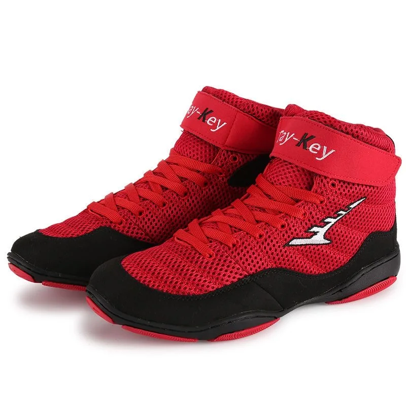 

Professional Fighting Shoes for Men Women Red Wrestling Boots Unisex Mesh Breathable Boxing Shoes Couples Size 35-46