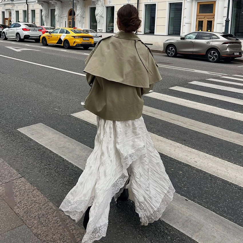 Linad-faldas asimétricas blancas sexis con abertura para mujer, falda larga elegante bordada de cintura alta, faldas de encaje elegantes de calle para otoño 2025