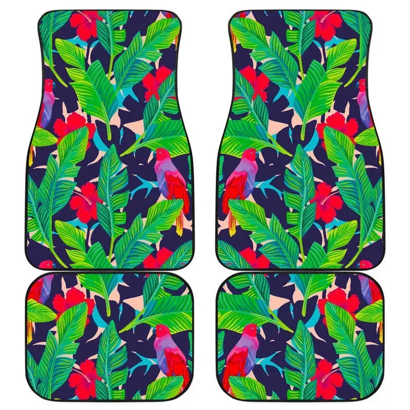 Parrot Banana Leaf Hawaii Pattern Print Front and Back Car Floor Mats Heavy Carpet Front and Rear Full Set 4PCs Pack