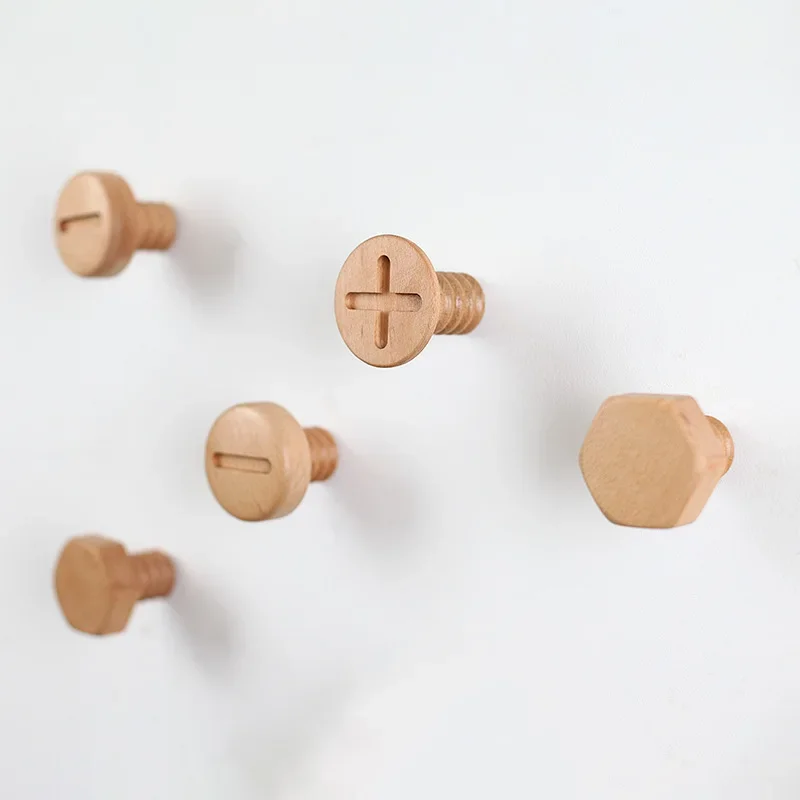 Holz haken im nordischen Stil Schrauben form natürliches Buchenholz schwarz Walnussholz Kleider mantel haken Schlüssel halter Wand schlüssel halter