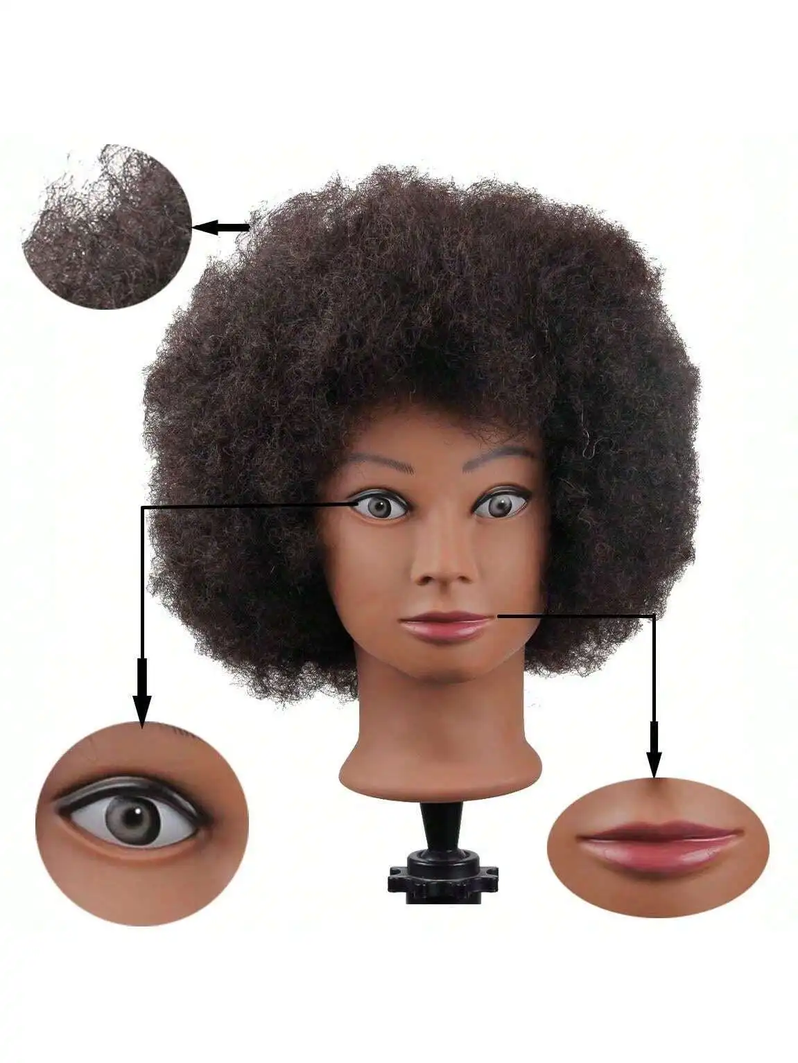 Afro perverzní kudrnaté 100% opravdový člověk vlasy figuríně hlava s depo pro holič bilanční rok cosmetology manikin panenka tvoření hlava