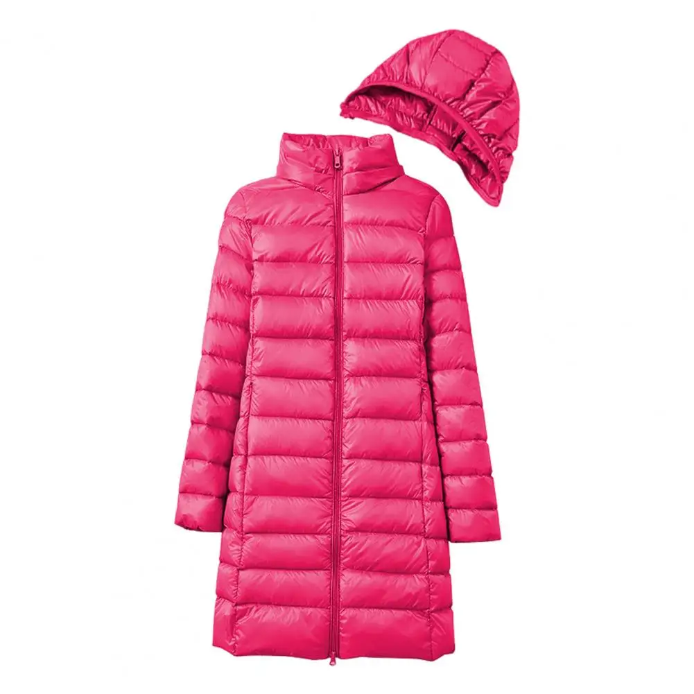 Chaqueta de plumón de nailon para mujer, Abrigo acolchado grueso con capucha de felpa, bolsa de almacenamiento a prueba de viento, prendas de vestir de invierno