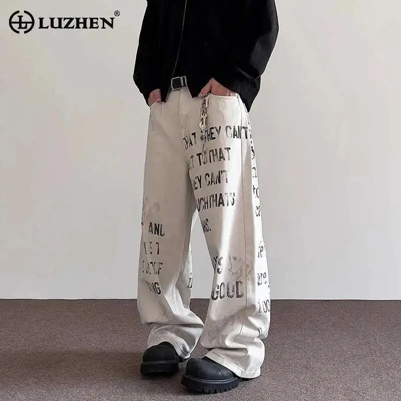 

LUZHEN 2025 New American Style Letter Printed Design Straight Casual Pants Men Fashion Loose Wide Leg Trouser Streetwear LZ9418