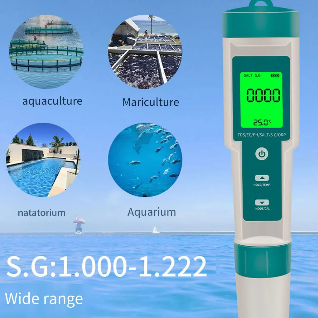 COM-600 7 in 1 PH TDS EC ORP Salinity S.G Temp Meter Water Quality Monitor Tester IP67 for Drinking Water Aquariums PH Meter