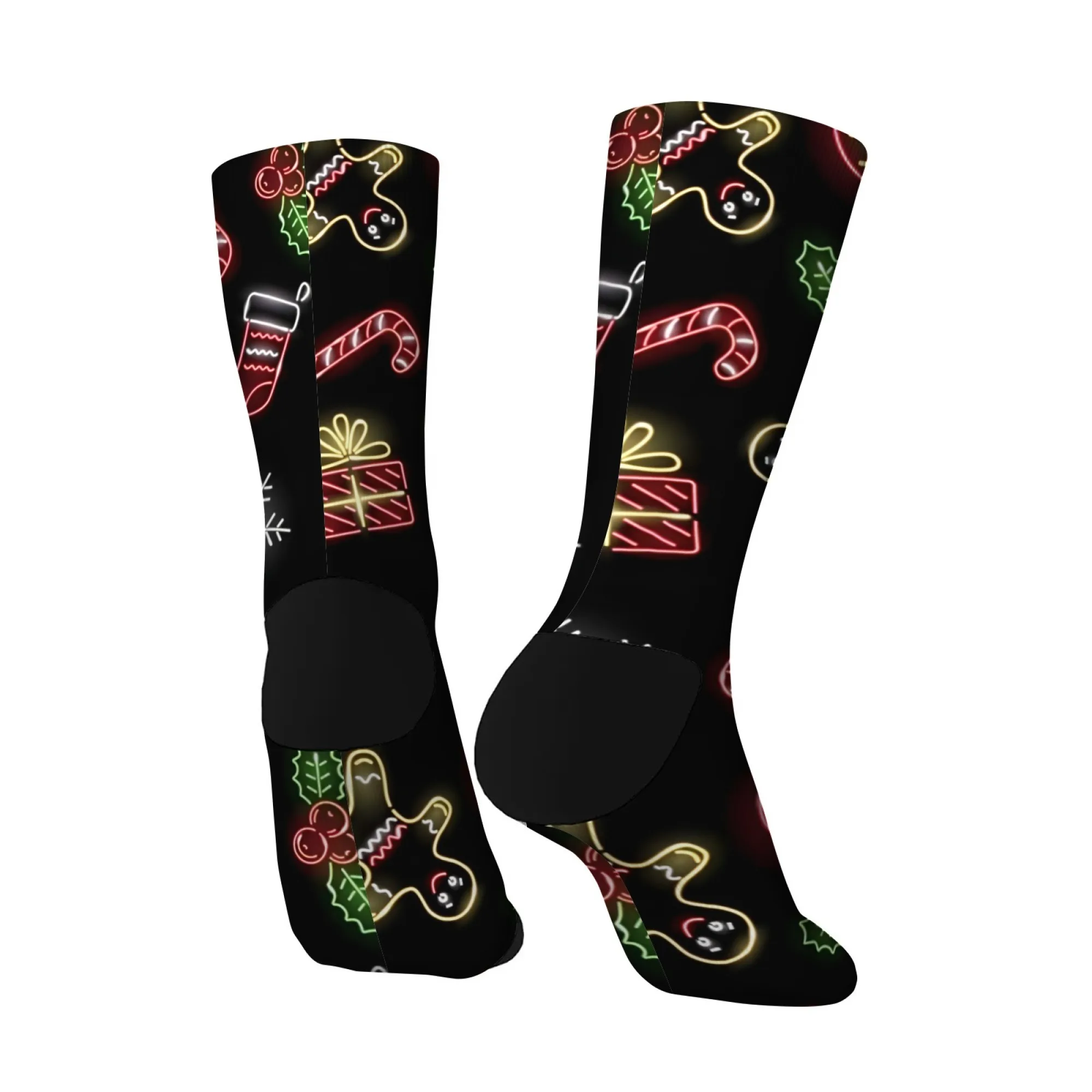 Chaussettes d'équipage imprimées à motif de noël néon, antidérapantes, respirantes, douces, confortables, parfaites pour fête, cadeau fou, Sports de plein air