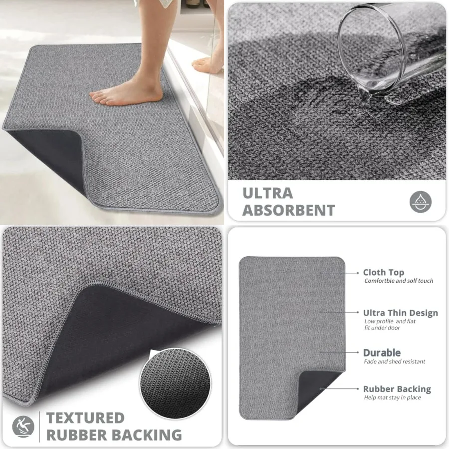 

Bath Mat, Ultra Thin Bathroom Rugs, Rubber Bath Mats for Bathroom, No Slip Bath Rugs, Quick Dry, Machine Washable, Low Pile, Ab