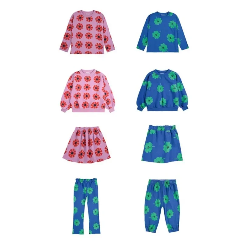 

in stock 2025 Autumn Winter BC Boys Girls Cute Snowflake Full Print Flower Sets Baby Girls Skirts Kids Boutique Clothes