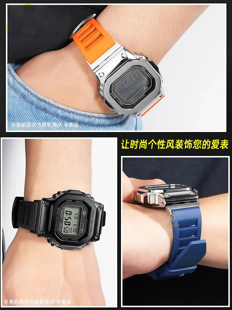 تعديل الفلور المطاط حزام الساعات ل كاسيو GMW-B5000 Gmw b5000 GM-B2100 سلسلة الرجال الرياضة حزام مقاوم للماء واجهة معدنية