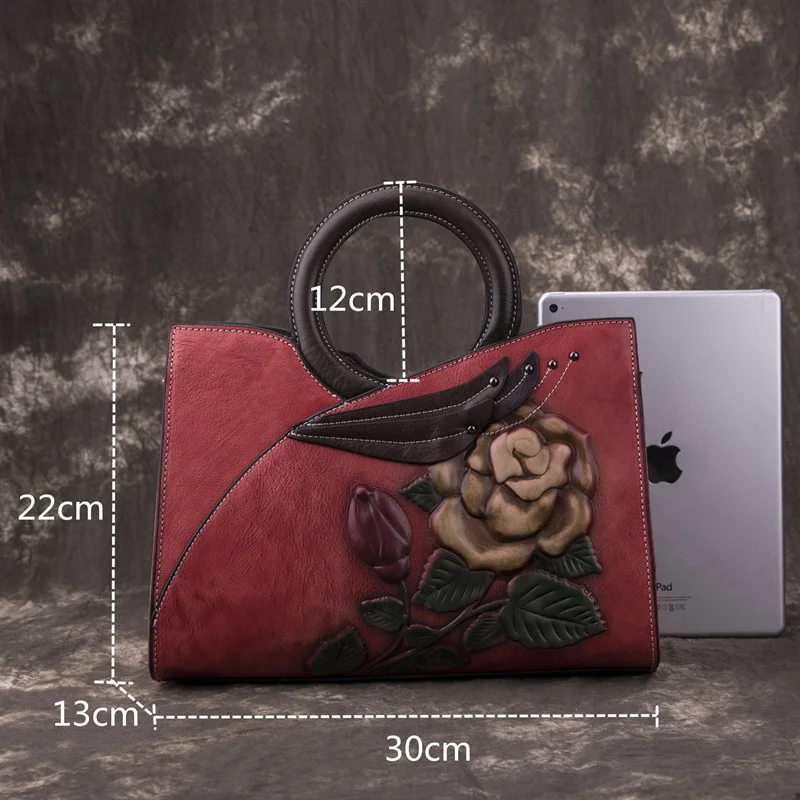 Motaora Women\'s Bag New Luxury Women Genuine Leather Handbag Retro Floral Handmade Shoulder Bag For Female Fashion Messenger Bag